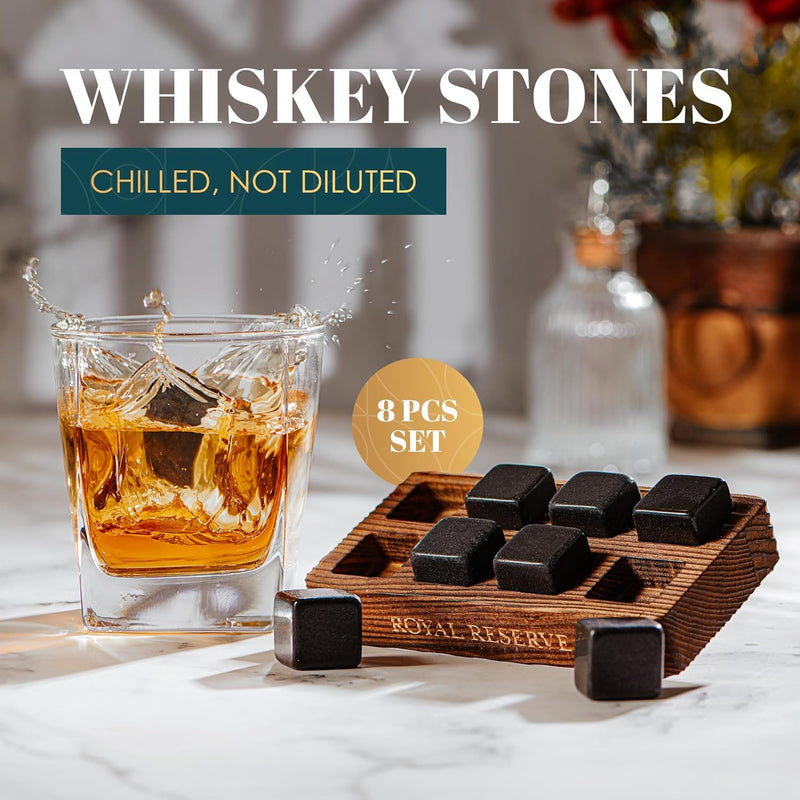 Whiskey Stones Gift Set by Royal Reserve – Artisan Crafted Reusable Chilling Rocks for Scotch Bourbon – Modern Stocking Stuffer for Men Guy Dad Boyfriend Anniversary or Retirement