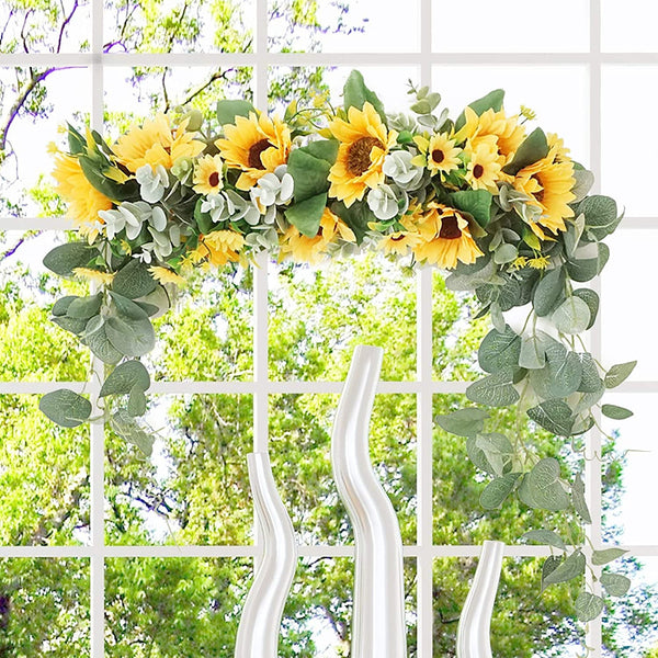 Artificial Sunflower Swag - 18 Inch Decorative Floral Hanging Ornament for Weddings Home Parties and Wall Decor