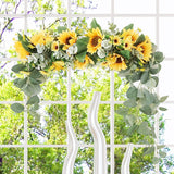 Artificial Sunflower Swag, 18 Inch Decorative Swag with Sunflowers, Green Leaves Hanging Ornament Floral Swag Door Swag for Wedding Home Party Door Wall Decoration