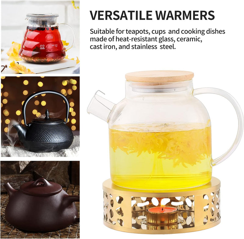 MAINMATE Tea Trivet Gold Stainless Steel Teapot Warmer Base for Glass, Ceramic Teapots and Other Heatproof Pots Warming Use