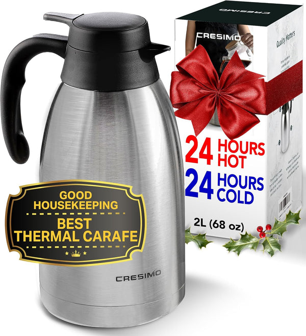 Thermal Coffee Carafe 68oz / 2L-12 Hours Hot Water Dispenser, Insulated Stainless Steel Double Walled Vacuum Flask - Coffee Carafes For Keeping Hot Beverage Dispenser, Coffee Dispenser & Tea Dispenser