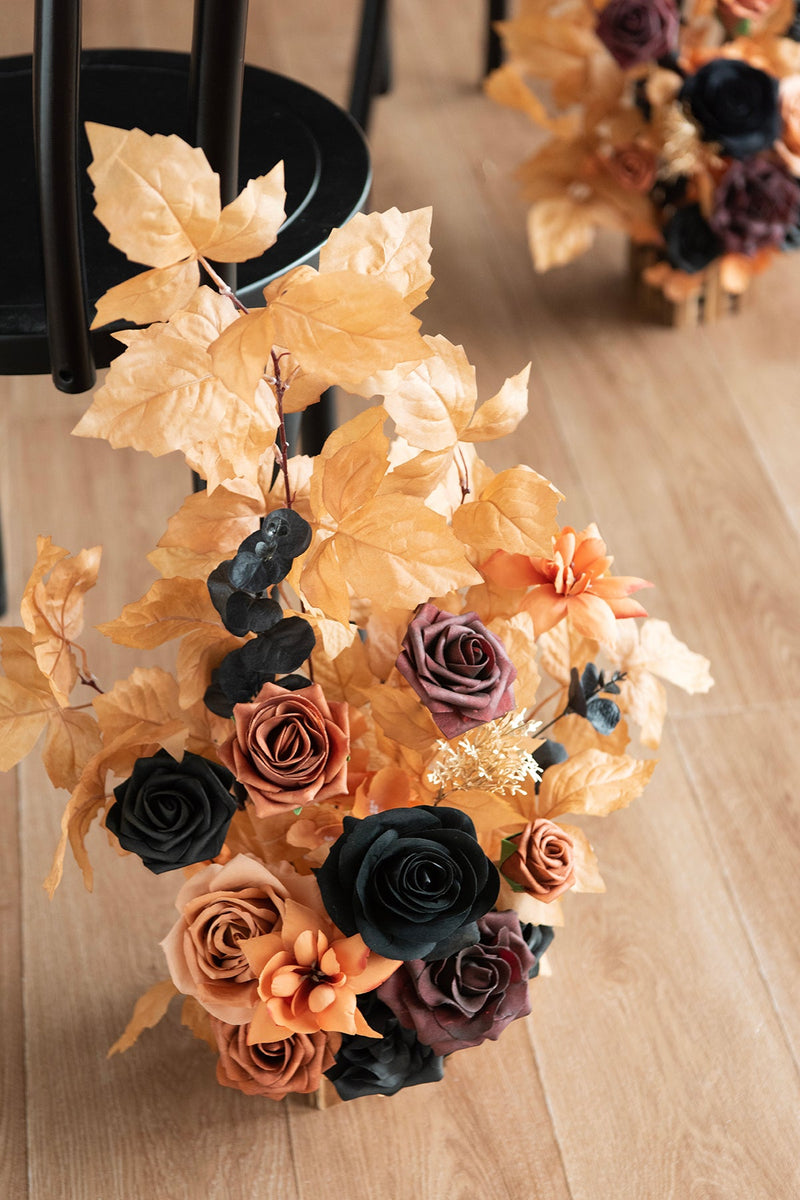 Wedding Aisle Runner with Black  Orange Flower Arrangement - Fall Theme