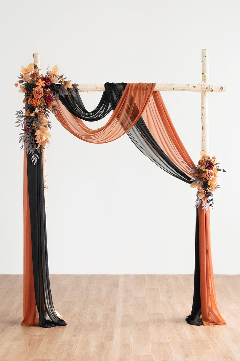 Flower Arch Decor with Drapes - Black  Pumpkin Orange