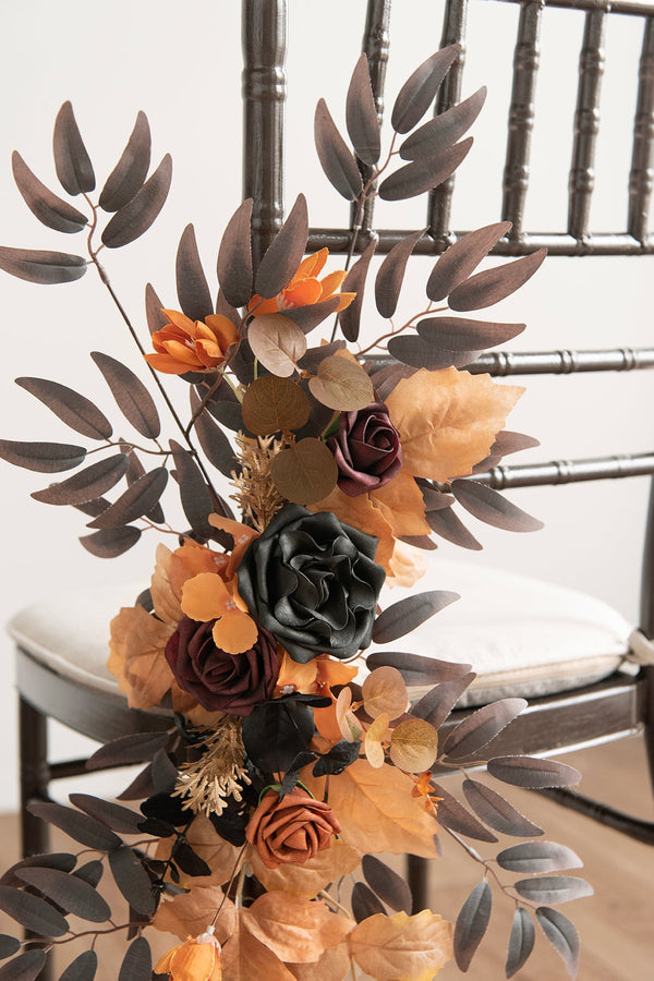 Wedding Aisle Chair Flower Decoration - Black  Pumpkin Orange