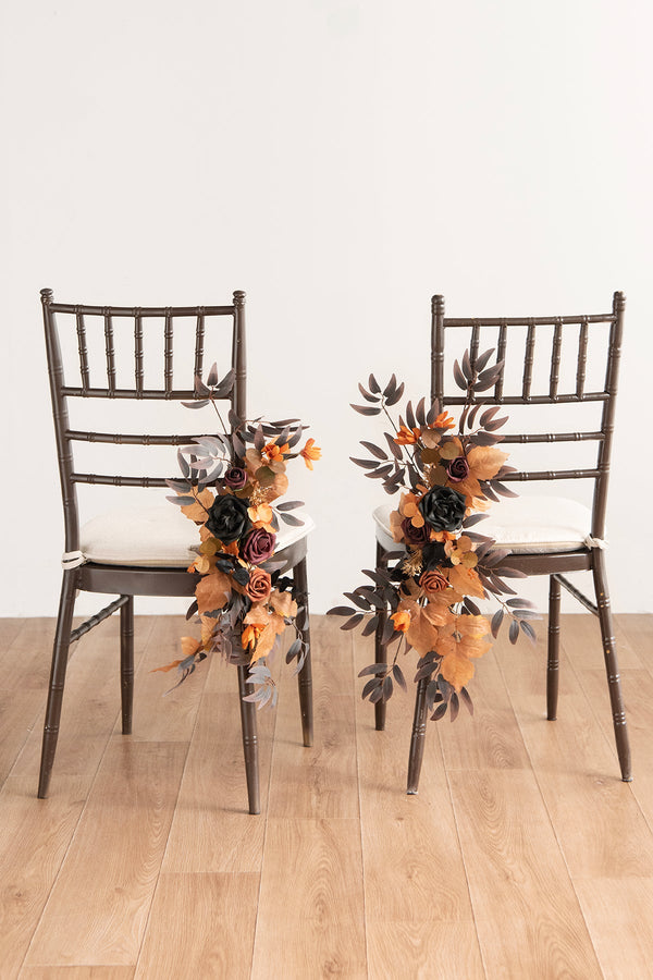 Wedding Aisle Chair Flower Decoration - Black  Pumpkin Orange