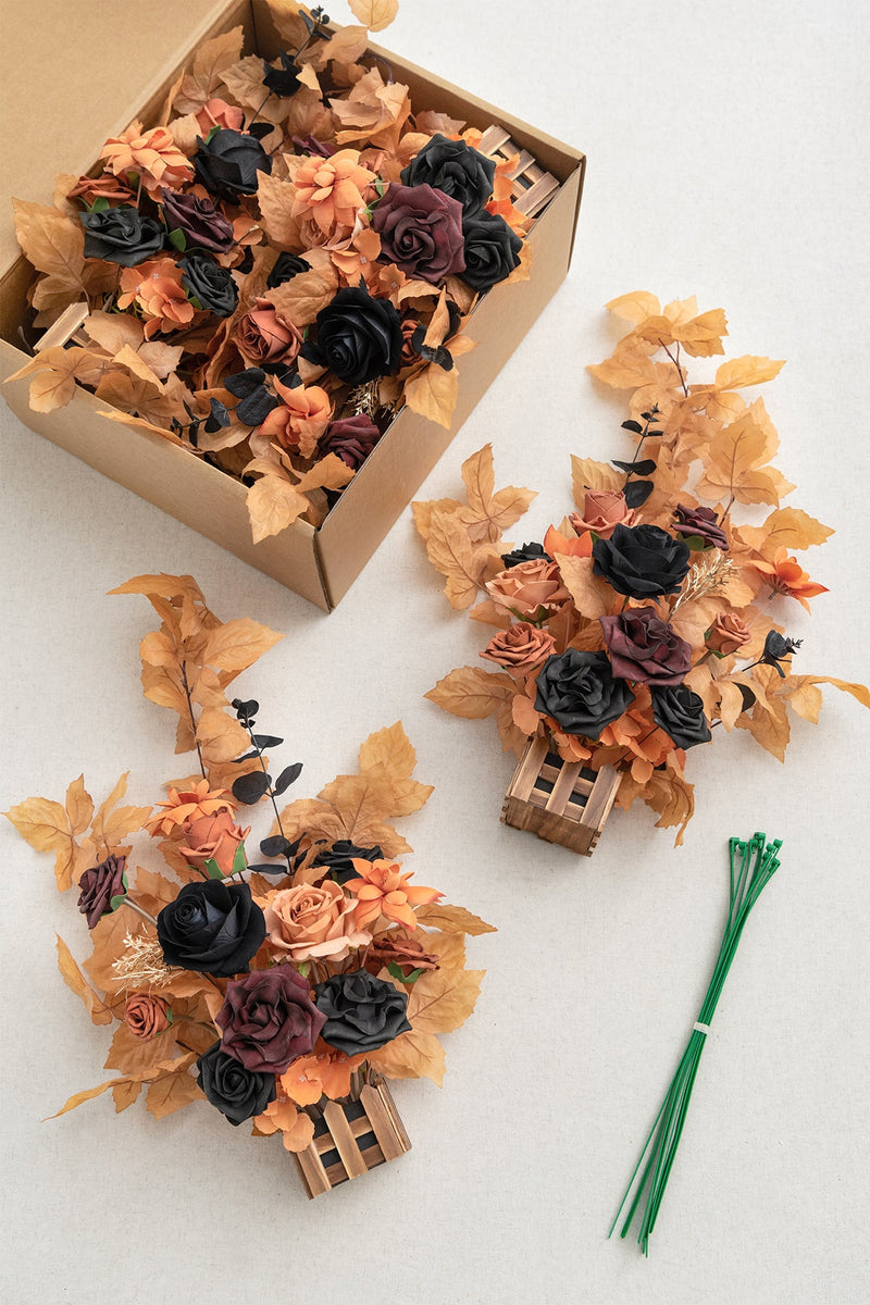 Wedding Aisle Runner with Black  Orange Flower Arrangement - Fall Theme