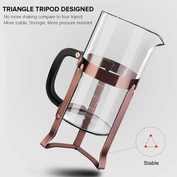 French Press Coffee Maker 34oz 304 Stainless Steel with 4 Filter, Heat Resistant Durable, Easy to Clean, Borosilicate Glass Press, 100% BPA Free Teapot (Copper)
