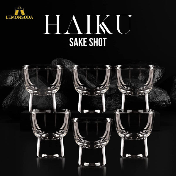 LEMONSODA Clear Shot Glass Set- Haiku Sake Shot Glasses - Sake, Tequila, Whiskey, Vodka, Gin - Great for Tastings, Gifts, Parties, Unique Show Piece, Set of 6 (60 mL / 2 fl. oz.) (Set of 6)