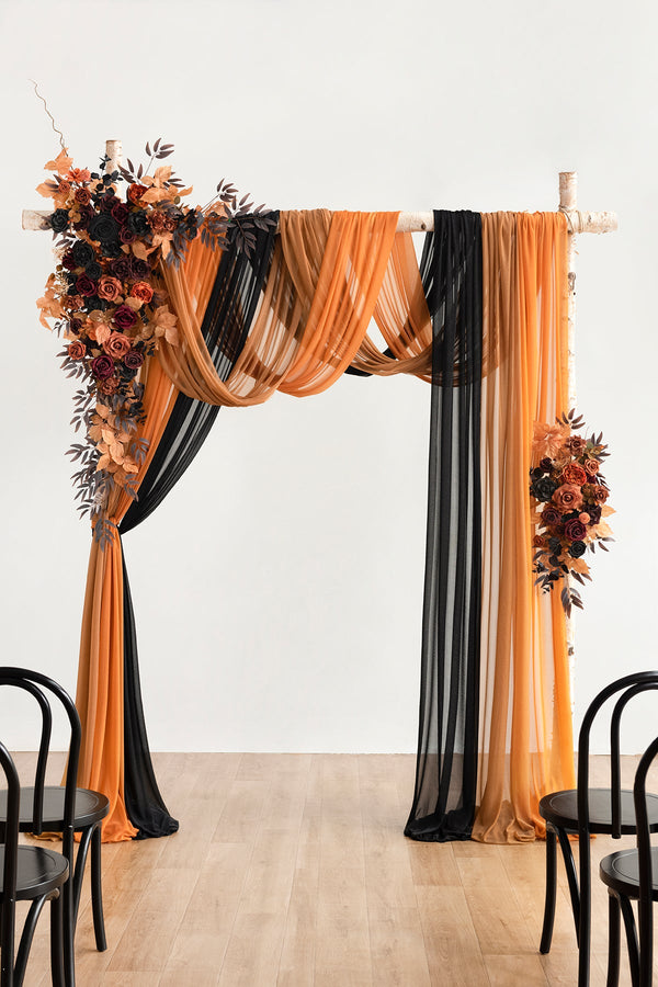 Flower Arch Decor with Drapes - Black  Pumpkin Orange