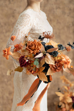 Bridal Bouquet - Black and Orange Pumpkin Design