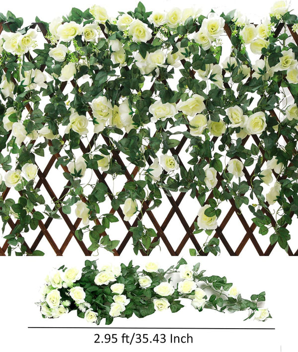 - 2-Piece Hanging Artificial Flower Set - 295 Ft White Roses for OutdoorsIndoors Decor