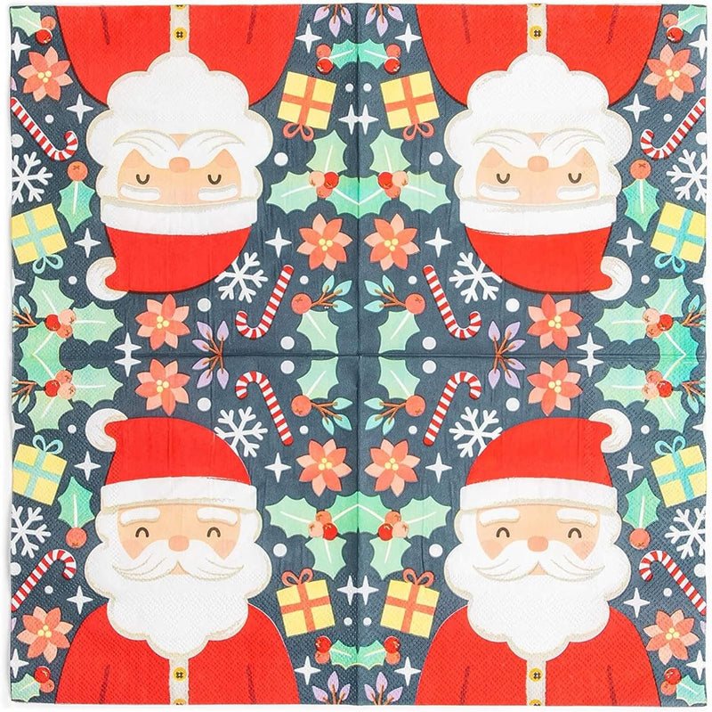 Santa Claus Paper Napkins for Christmas Holiday Parties (6.5 x 6.5 In, 50 Pack)