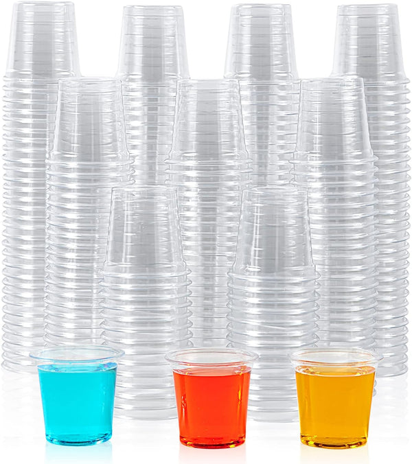 Lilymicky 500 PACK 1 oz Plastic Shot Glasses, 1 ounce Clear Disposable Plastic Cups, Party Cups for Vodka, Whiskey, Tequila, Mini Plastic Containers for Sauce, and Sample Tasting
