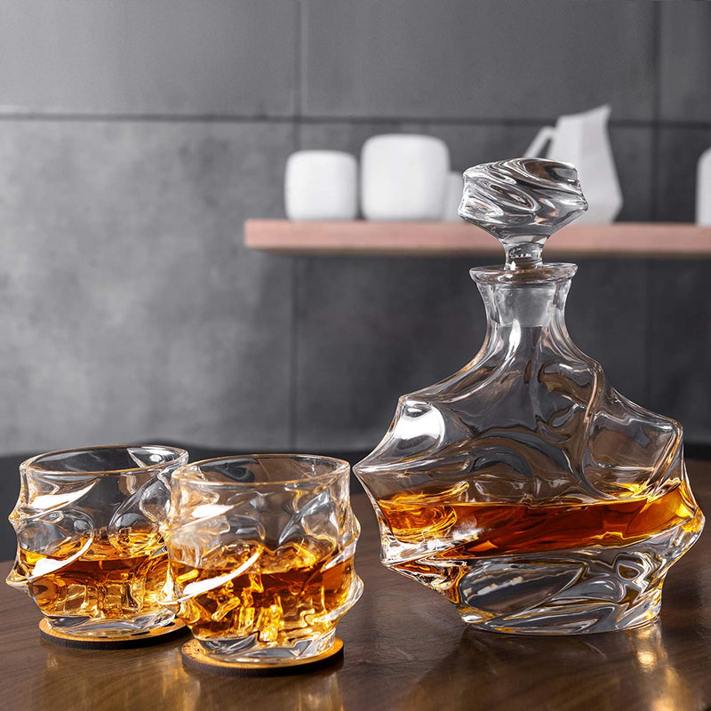 KANARS Crystal Whiskey Decanter Set, 27 Oz Emperor Decanter with Old Fashioned Glasses for Liquor Bourbon Scotch Tequila Snifter, Unique Christmas Gifts for Men Dad Grandpa Brother Adult