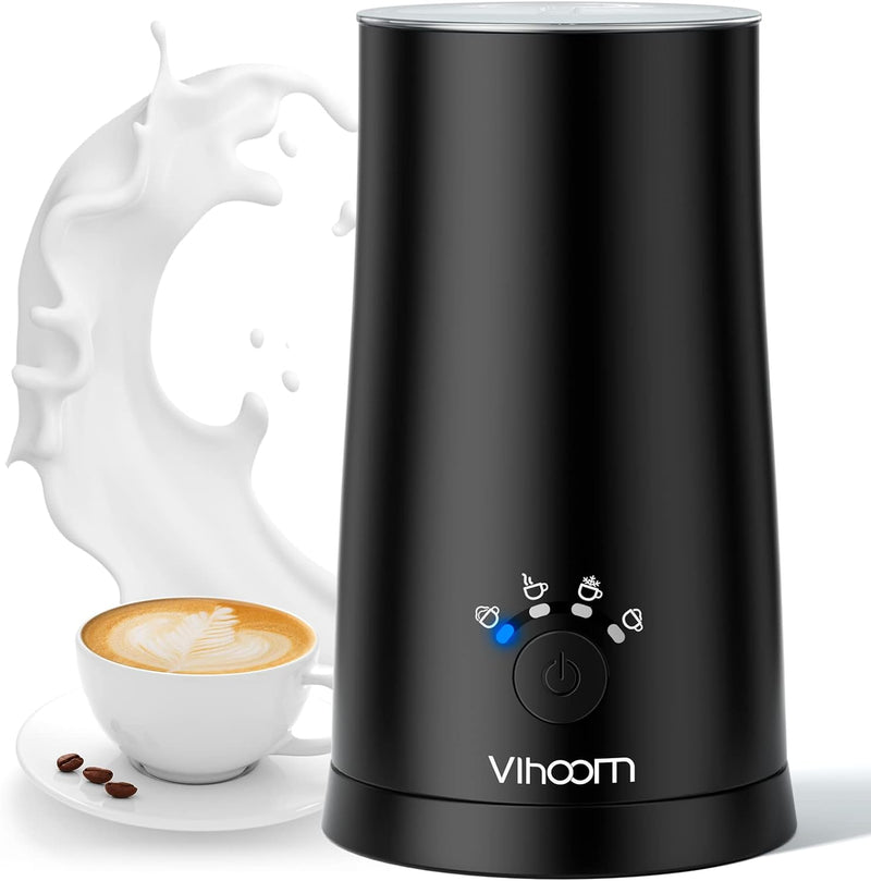 Vihoom Electric Milk Frother Hot And Cold Foam Maker 4-in-1 Automatic Milk Frother Electric Milk Frother and Steamer For Coffee, Lattes, Cappuccinos, Macchiato and More Black