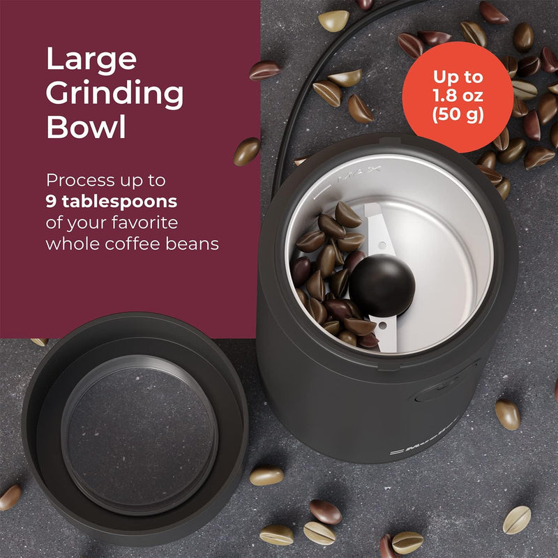 Mueller Coffee Grinder Electric, Large Bean Capacity, One-Touch Operation, Nuts/Spice/Herb Grinder, Black