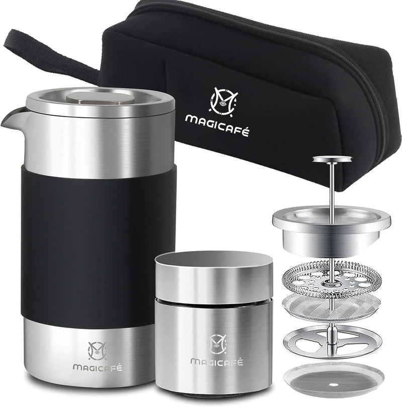 MAGICAFÉ French Press Coffee Maker – Single Serve 1 Cup Small Stainless Steel Thermal Double Walled French Press 350ML/12OZ