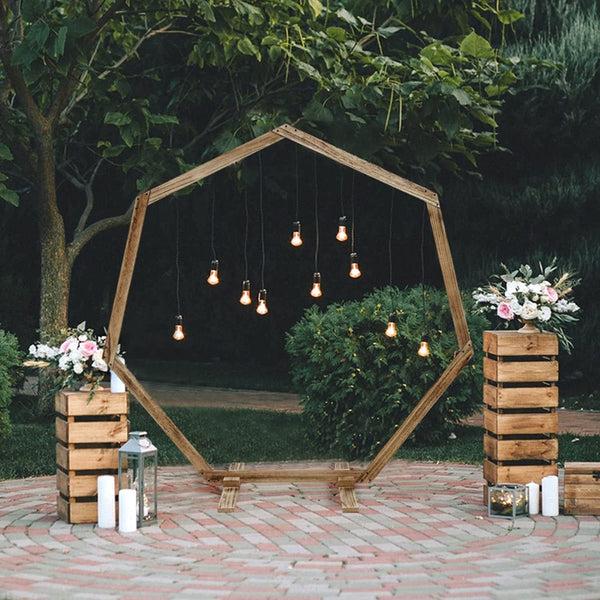 7FT Wooden Wedding Arch, Heptagonal Wedding Arbor, Photo Booth Backdrop Stand for Weddings, Parties, Indoor, Outdoor, Backdrops, Garden Decorations