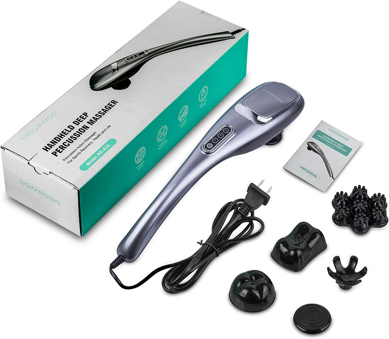 MEGAWISE Handheld Deep Tissue Neck Back Electric Massager for Shoulder, Waist, Leg, 3700 RPM Powerful Motor with 5 +2 Nodes & 5 Speeds, Knotty Muscle, A Little Heavy