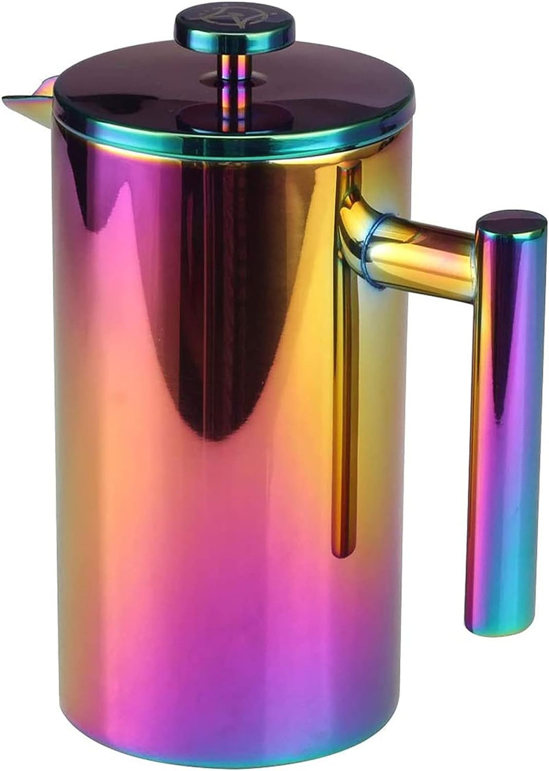 MAGICAFÉ French Press Coffee Maker – 1 or 2 Cups Small Stainless Steel Coffee Maker Double Walled French Press Rainbow 12oz/350ml