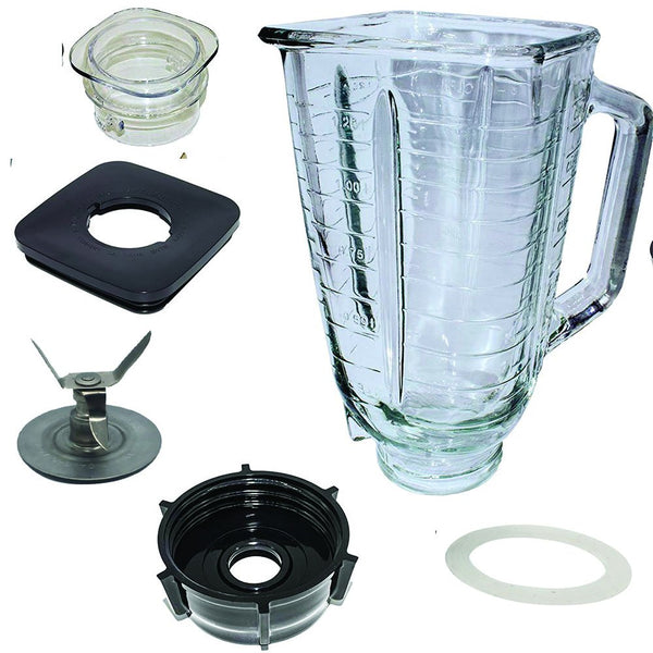 5 Cup Square Glass Jar Assembly with Blade Gasket Base Lid - Compatible with Oster Classic and Osterizer Blenders