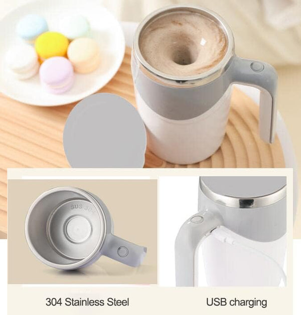 Rechargeable Electric Automatic Magnetic Self Stirring Coffee Mug USB Travel Coffee Cup Insulated Rotating Mixing Cup for Office/Kitchen/Travel/Coffee/Tea/Hot Chocolate/Milk 12.9oz (Grey)