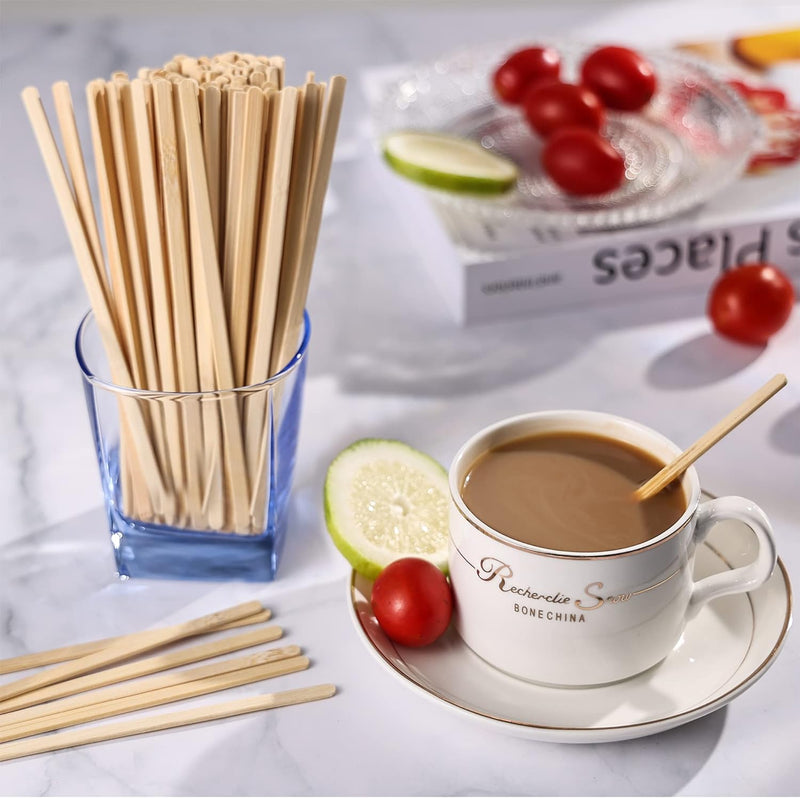 100pcs Bamboo Coffee Stirrers Individually Wrapped, 5.5 Inch Disposable Wood Swizzle Stick Beverage Mixer, Eco Friendly Long Wood Stir Sticks for Mixing Cocktail Hot Chocolate Drinking Tea