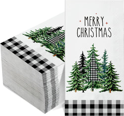 100 Pieces Christmas Napkins Bulk Holiday Disposable Paper Guest Hand Towel Christmas Tree Cocktail Napkins Merry Christmas Hand Napkins for Home Winter Kitchen Xmas Party (Bright Plaid)