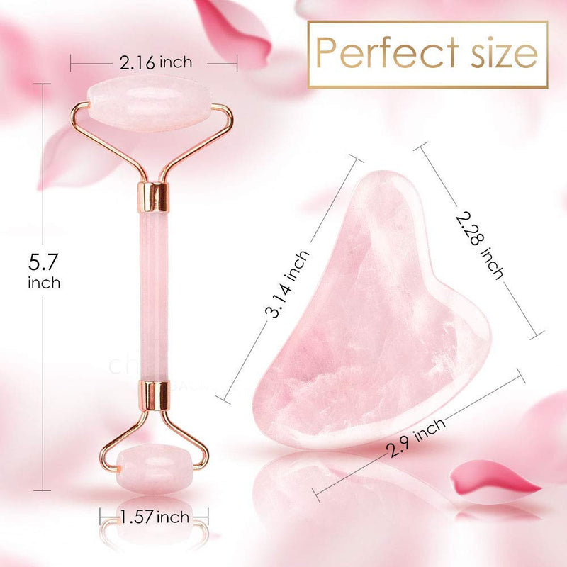 Rose Quartz Jade Roller and Gua Sha Tools Set, MJartoria Face Roller Skin Care, Facial Roller Beauty Massager, Jade Roller for Face, Eyes, Neck, Relieve Wrinkles Fine Lines