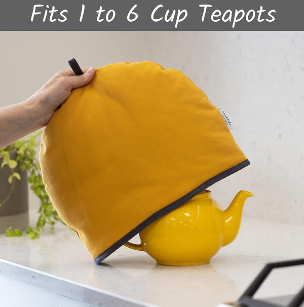 Muldale Large Tea Cozy for Teapot Insulated - Mustard Yellow - Thermal 100% Cotton Extra Thick Wadding - Made in England, UK - Tea Cozies Covers Fit 1 to 6 Cup Neutral Kitchen Textiles Range