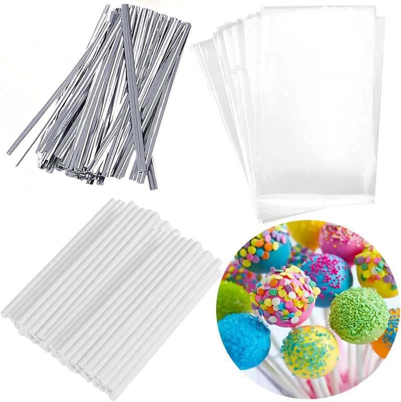 Cake Pop Treat Bag Set - 300PCS Including Parcel Bags Treat Sticks and Twist Ties