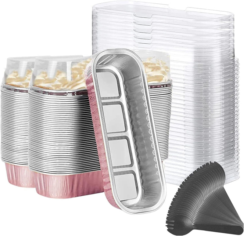 Mini Loaf Baking Pans with Lids  Spoons 50 Pack 68oz - Aluminum Foil Baking Tins for Cupcakes Cheesecakes and Creme Brulee