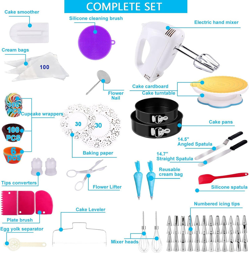 238 Piece Cake Decorating Set with Electric Hand Mixer Bowls and Pans