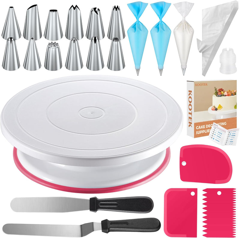 Kootek 71PCs Cake Decorating Supplies Kit with Turntable Tips Spatulas Scrapers and Bags - Baking Set