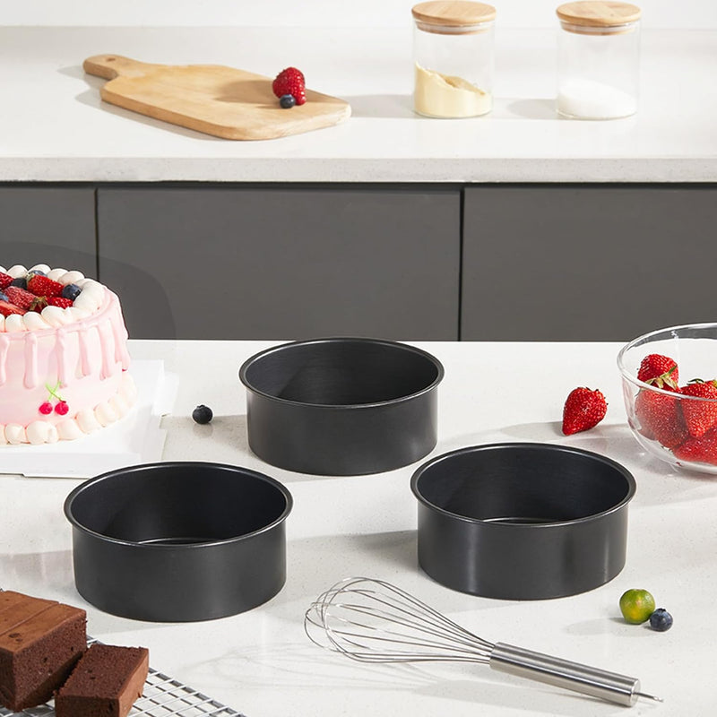 HONGBAKE 8 Round Cake Pan Set - Nonstick 2 Pieces - Dishwasher Safe  Heavy Duty Grey