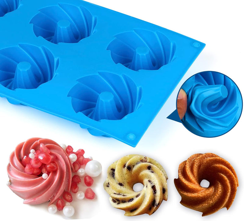 3PCS Mini Bundt Cake Pan Non-Stick Silicone Mold for Fluted Tube Cakes