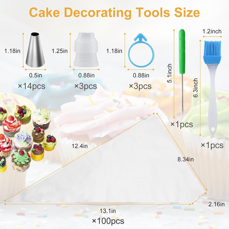 100pcs Firstake Disposable Piping Bags with Tips - 12 Inch Thickened Anti Burst Baking Set