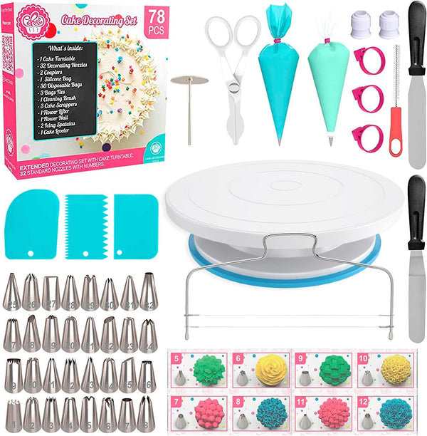 Cakebe 78-Piece Cake Decorating Kit with Turntable and Baking Tools