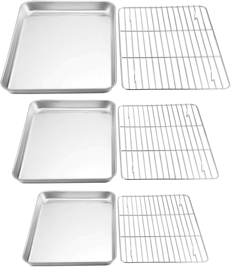 TeamFar Baking Sheet with Rack Set - Stainless Steel Cookie Sheet and Cooling Rack - Non-Toxic and Rust-Free - Dishwasher Safe - 6 Pieces