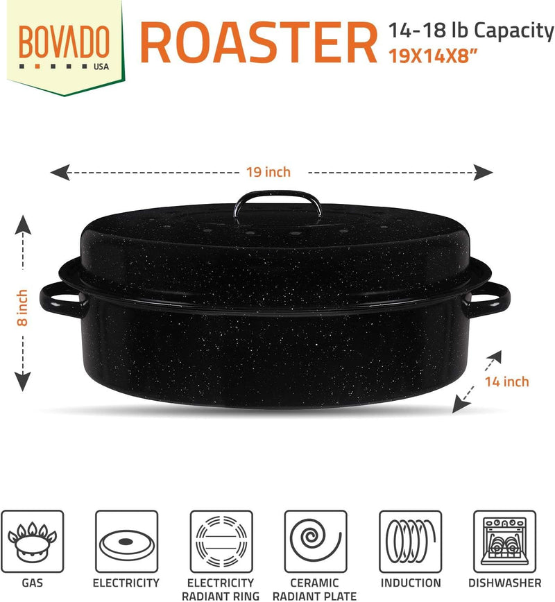 USA Enamel Oval Turkey Roaster Pan  Lid - 19 20 lb Capacity - Thanksgiving Gift