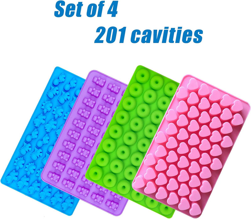 Gummy Bear Silicone Candy Molds - Set of 4 with Droppers Non-stick and Variety of Shapes