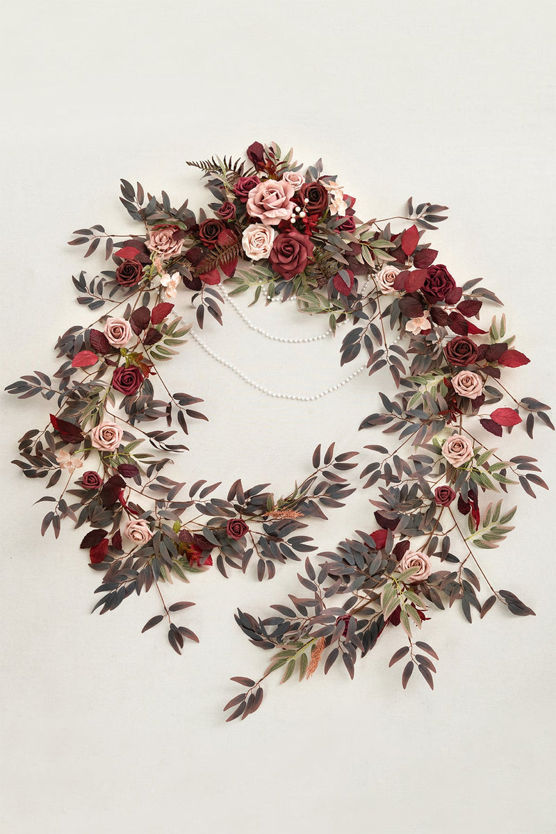 9ft Burgundy and Dusty Rose Flower Garland for Head Table - 47 characters