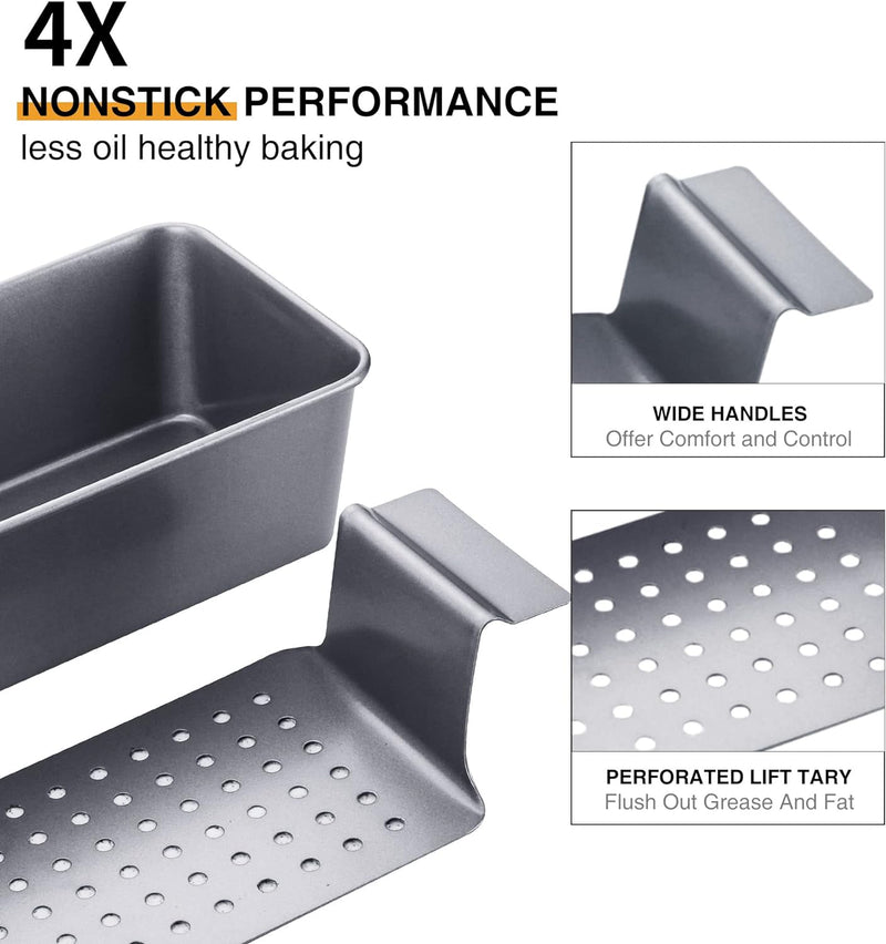 HONGBAKE Nonstick Meatloaf Pan with Drain Tray and Insert 9 x 5 Inches - Grey