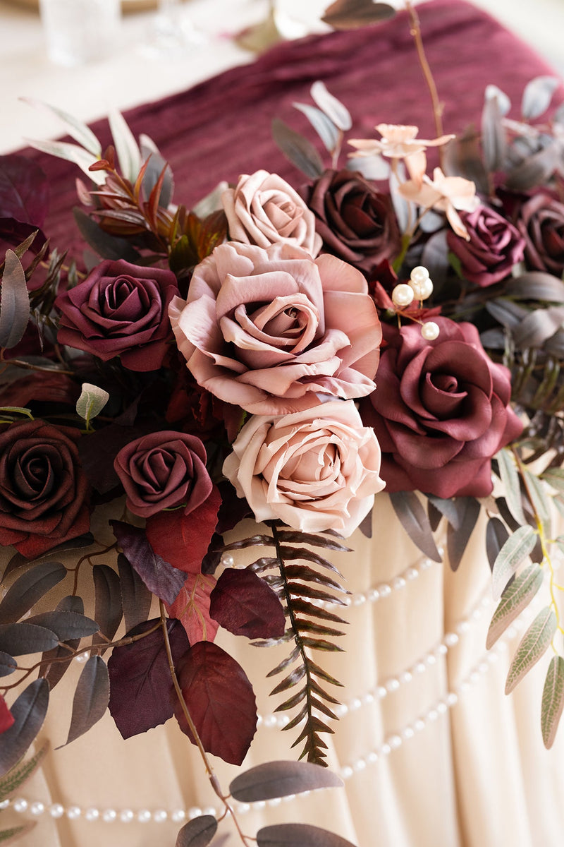 9ft Burgundy and Dusty Rose Flower Garland for Head Table - 47 characters