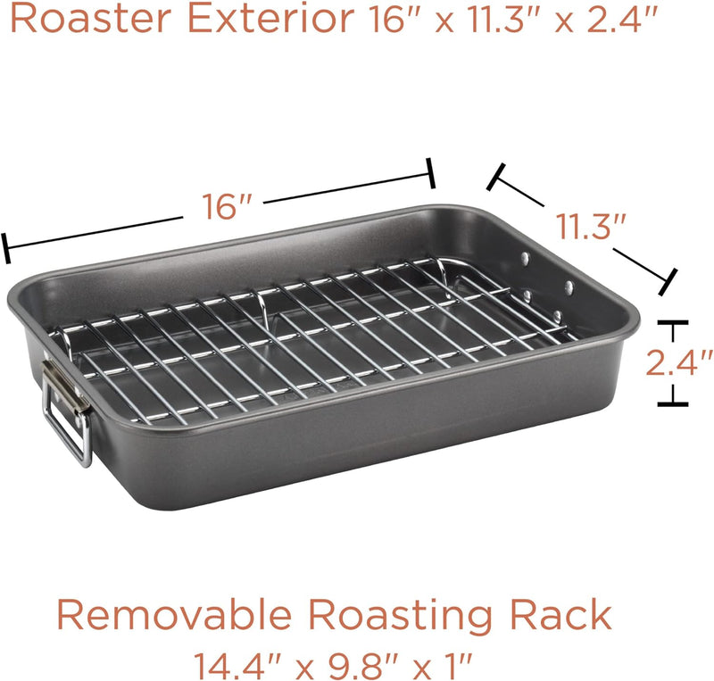 Farberware Nonstick Roaster with Rack - 11 x 15 - Gray