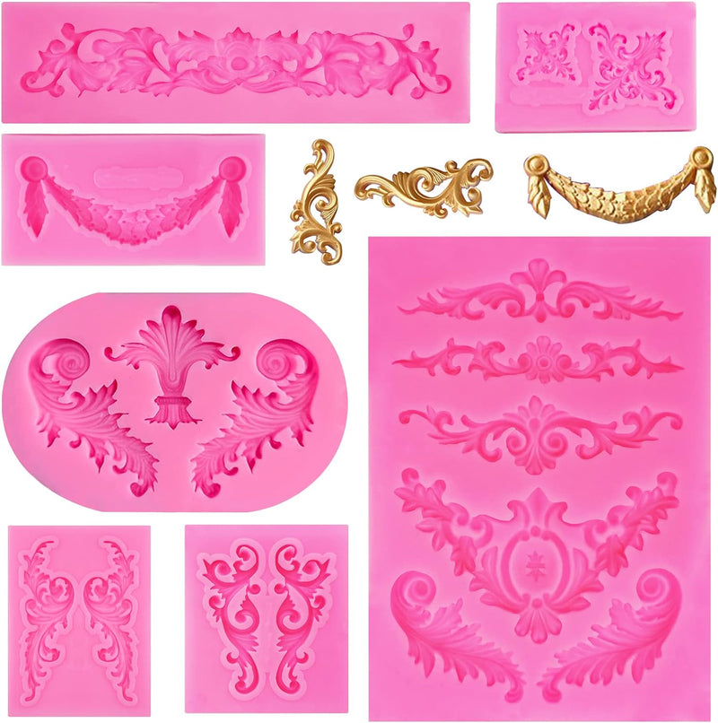 Rainmae 5 Pcs Baroque Style Fondant Silicone Mold - 3D Lace Relief Filigree Sculpture for Crafts  Baking