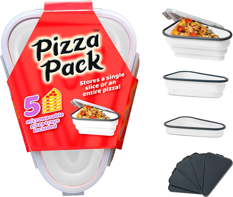 The Perfect Pizza Pack - Reusable Pizza Storage Container with 5 Microwavable Trays - BPA-Free Organizer for Space-Saving Red