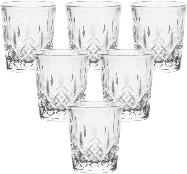 Enindel 3021.01 Carved Patterns Shot Glasses, 1.7 OZ, Set of 6, Clear, JY001
