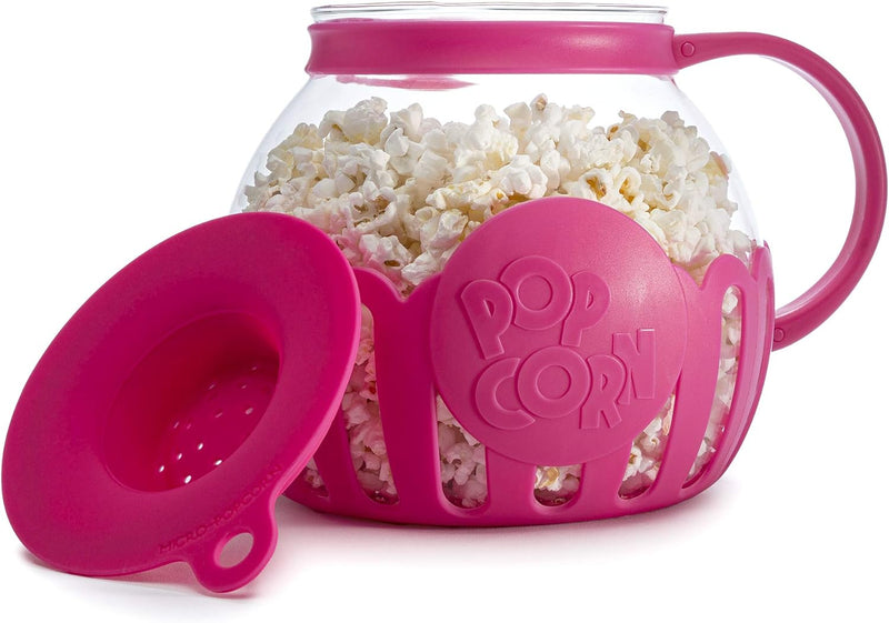 Ecolution Micro-Pop Microwave Popcorn Popper - Temperature Safe with 3-in-1 Lid BPA-Free Dishwasher Safe 15-Quart Pink