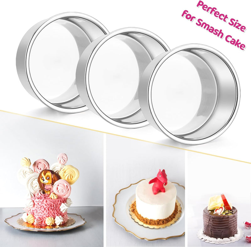 E-far Mini Round Cake Pan Set - Stainless Steel Non-Toxic Baking Pans Mirror Finish Dishwasher Safe Set of 3